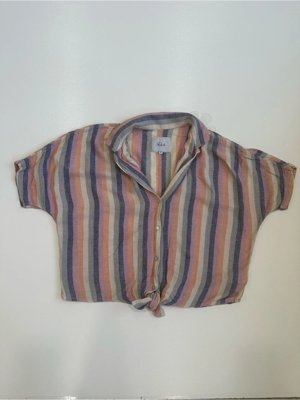 Rails Marley Top Mandalay Stripe Women Size S Button Down Tie Front Linen Rayon - Picture 4 of 11
